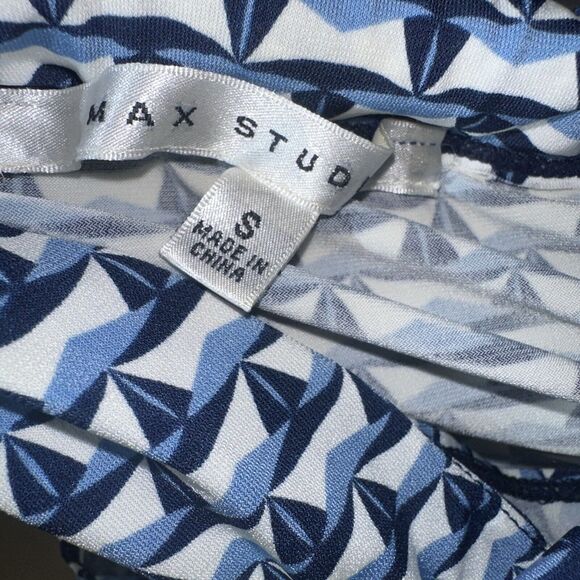 MAX STUDIO Dress Blue Geometric Floral Poly Spandex Sz Small EUC - Picture 9 of 9